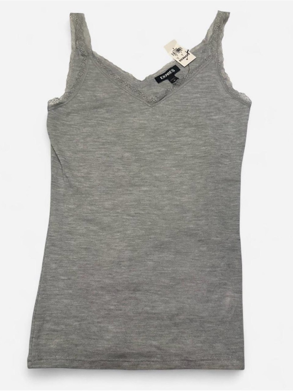 Express Gray Lace-Trim V-Neck Cami